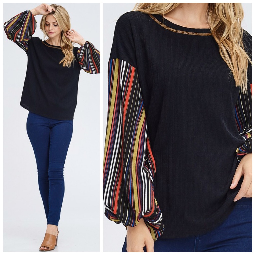❤️LAST 1! Flattering Puffy Striped Sleeve Tunic! - Picture 4 of 4